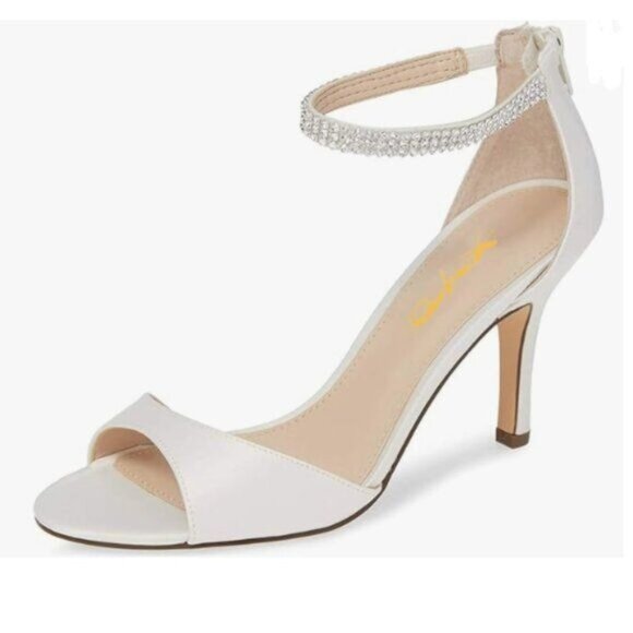 XYD White Open Toe Rhinestones Ankle Strap Sandals High Heel Bridal Evening Shoe - Picture 1 of 8